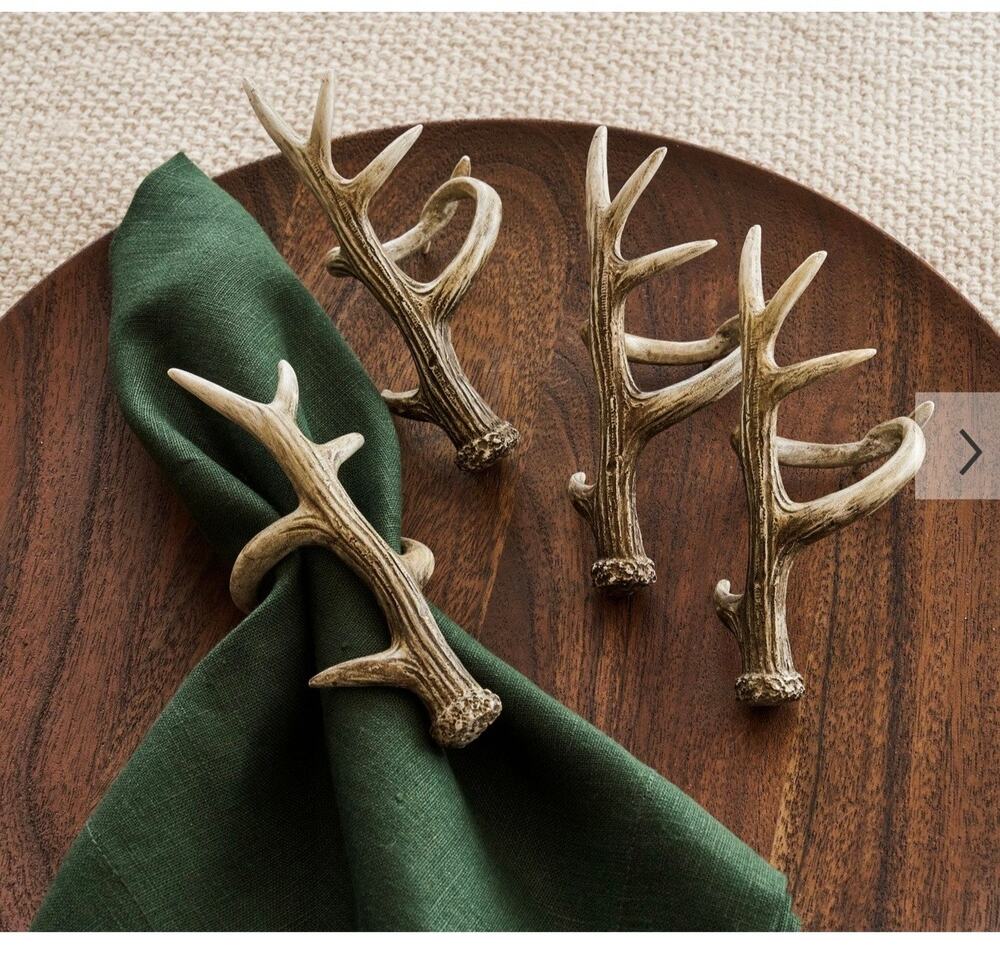 Pottery Barn Antler Napkin Rings Set of 4 New